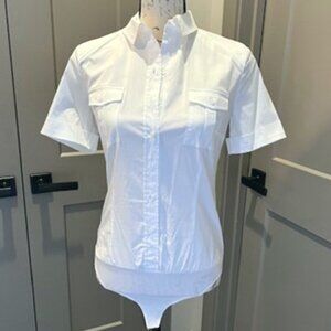 Wolford White Short-Sleeve Thong Bodysuit Shirt Blouse-SIZE 6